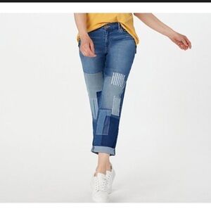 Logo Lavish Boyfriend Denim Patchwork Relaxed Jeans